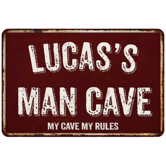 LUCAS'S Man Cave Red Grunge Gift Sign Metal 12x18 Decor 208120003202