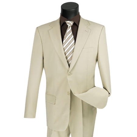 LUCCI Men's Beige 2-Button Classic-Fit Poplin Polyester Suit - NEW - 34R