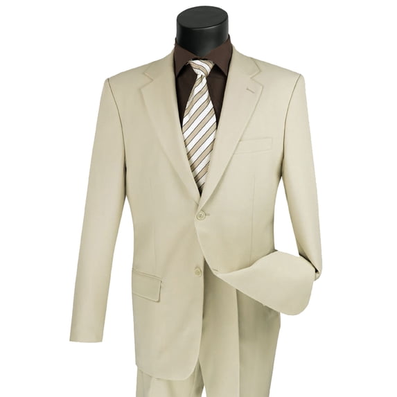 LUCCI Men's Beige 2-Button Classic-Fit Poplin Polyester Suit - NEW - 40L