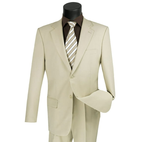 LUCCI Men's Beige 2-Button Classic-Fit Poplin Polyester Suit - NEW - 60R (Big & Tall)