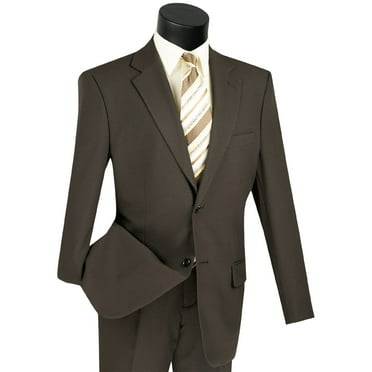 LUCCI Men's Brown 2-Button Classic-Fit Poplin Polyester Suit - NEW - 34R