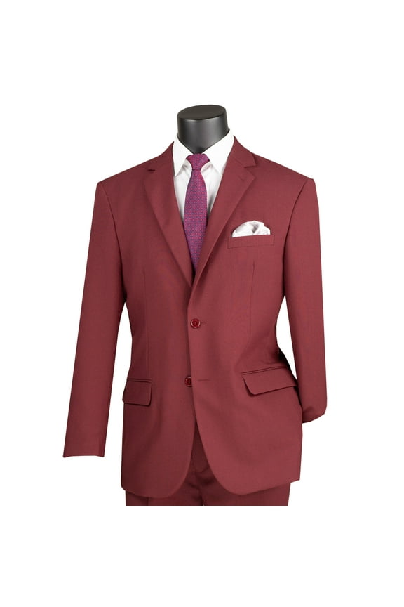 Men's Burgundy 2-Button Classic-Fit Poplin Polyester Suit - NEW - 42R