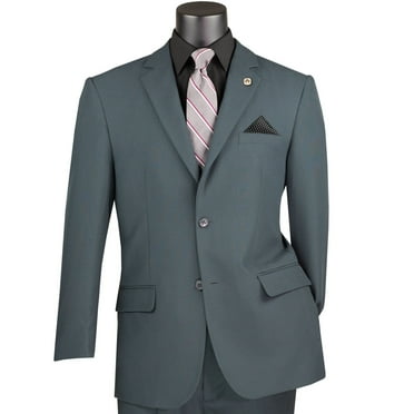 LUCCI Men's Charcoal Gray 2-Button Classic-Fit Poplin Polyester Suit - NEW - 34R