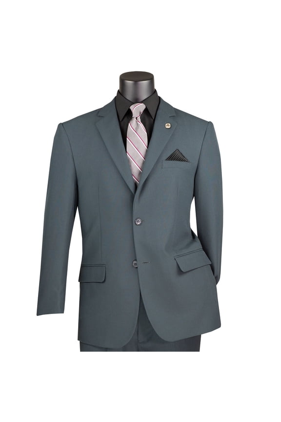 Men's Charcoal Gray 2-Button Classic-Fit Poplin Polyester Suit - NEW - 34S
