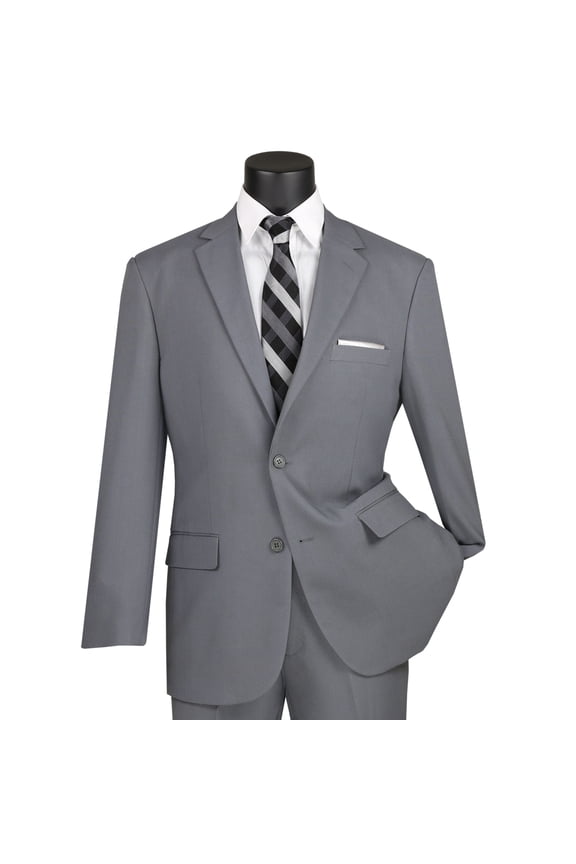 Men's Gray 2-Button Classic-Fit Poplin Polyester Suit - NEW - 40R