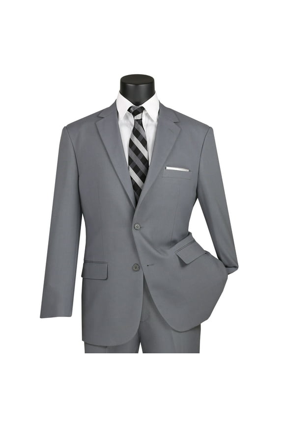 Men's Gray 2-Button Classic-Fit Poplin Polyester Suit - NEW - 48R