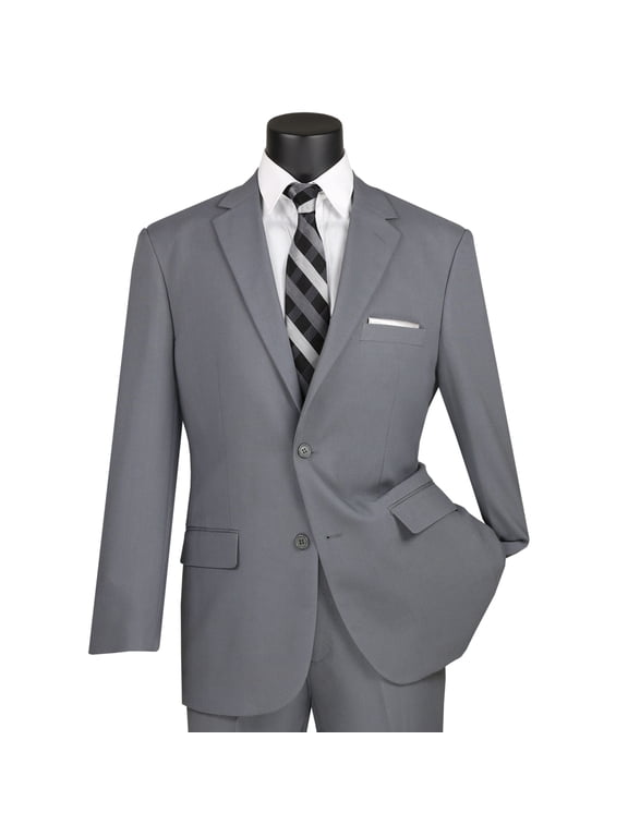 Men's Gray 2-Button Classic-Fit Poplin Polyester Suit - NEW - 52R (Big & Tall)