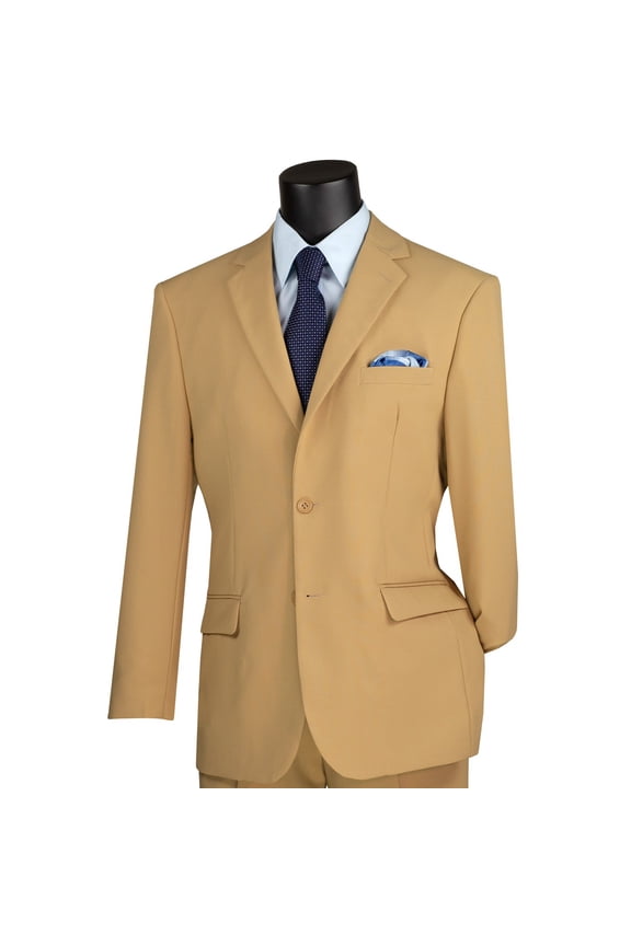 Men's Khaki 2-Button Classic-Fit Poplin Polyester Suit - NEW - 44R