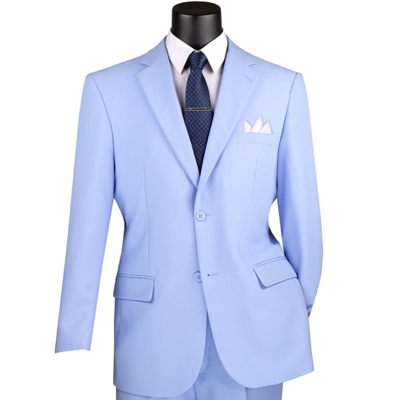 LUCCI Men's Light Blue 2-Button Classic-Fit Poplin Polyester Suit - NEW - 46S