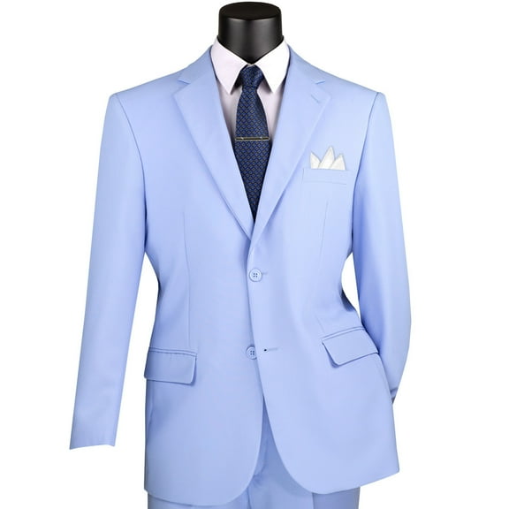 LUCCI Men's Light Blue 2-Button Classic-Fit Poplin Polyester Suit - NEW - 48R
