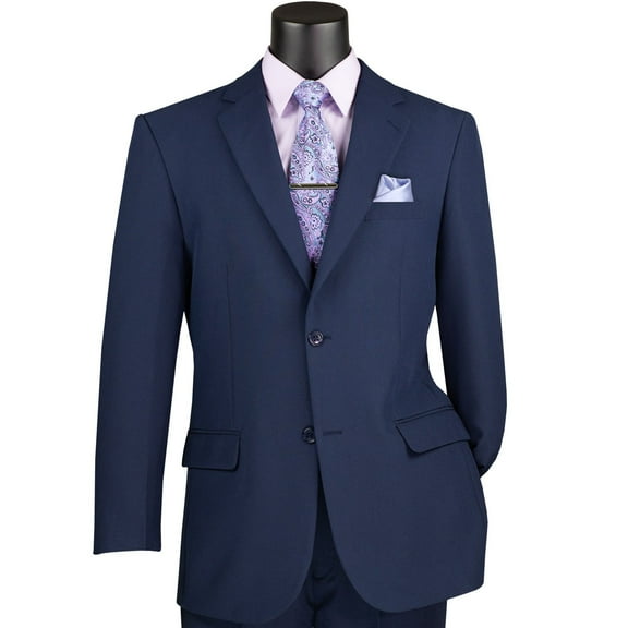 LUCCI Men's Navy Blue 2-Button Classic-Fit Poplin Polyester Suit - NEW - 40R