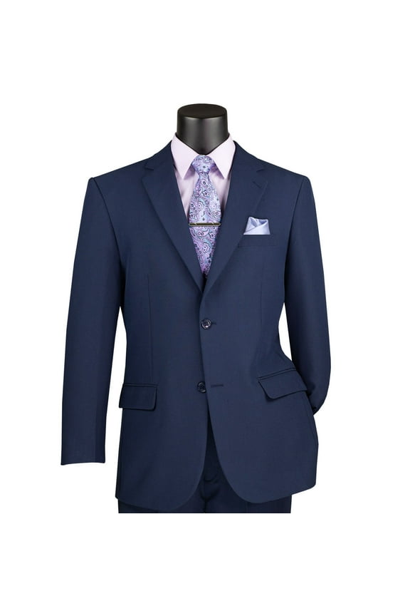 Men's Navy Blue 2-Button Classic-Fit Poplin Polyester Suit - NEW - 58R (Big & Tall)