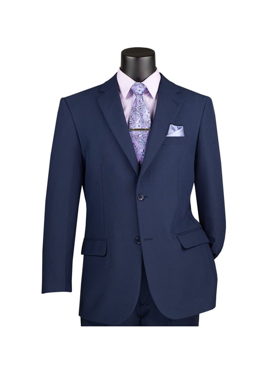 Men's Navy Blue 2-Button Classic-Fit Poplin Polyester Suit - NEW - 60L (Big & Tall)