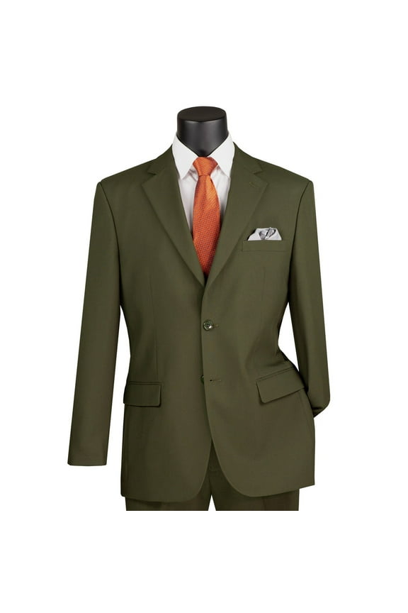 Men's Olive Green 2-Button Classic-Fit Poplin Polyester Suit - NEW - 40R