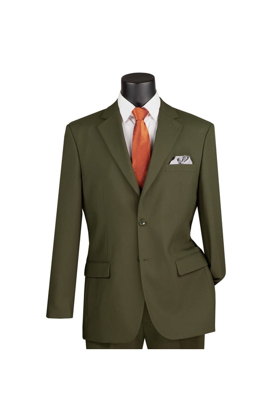 Men's Olive Green 2-Button Classic-Fit Poplin Polyester Suit - NEW - 42R
