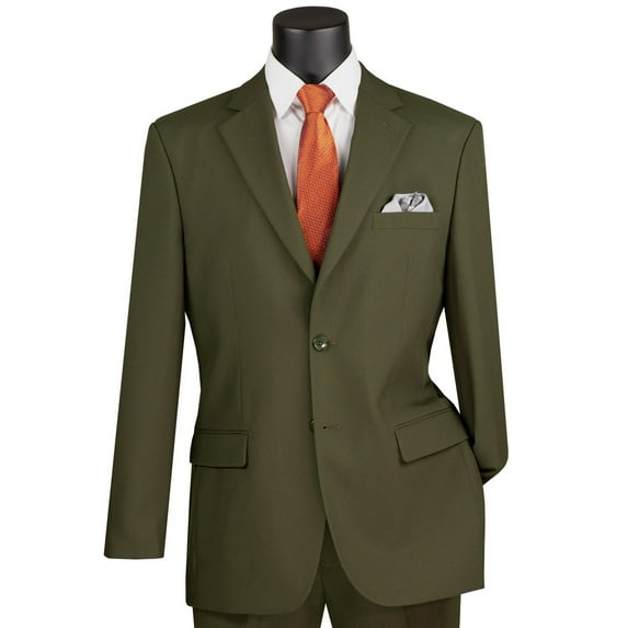 LUCCI Men's Olive Green 2-Button Classic-Fit Poplin Polyester Suit - NEW - 46L