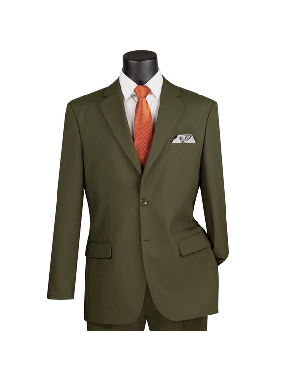 Men's Olive Green 2-Button Classic-Fit Poplin Polyester Suit - NEW - 56R (Big & Tall)
