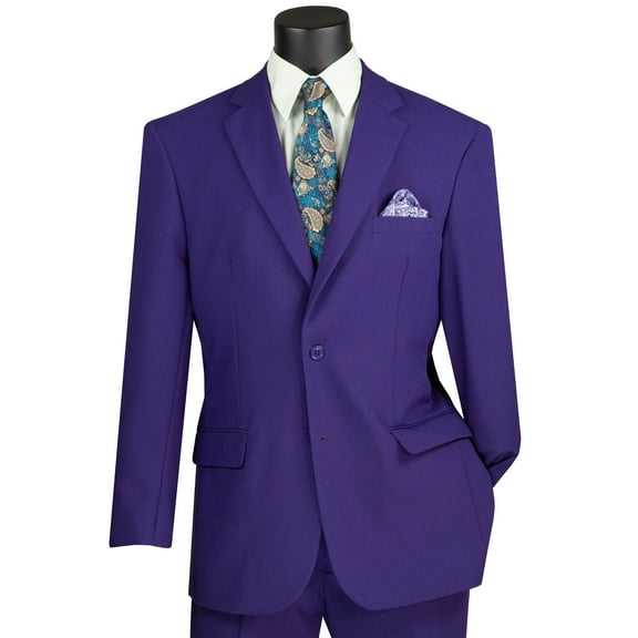LUCCI Men's Purple 2-Button Classic-Fit Poplin Polyester Suit - NEW - 42S
