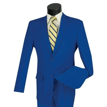LUCCI Men's Royal Blue 2-Button Classic-Fit Poplin Polyester Suit - NEW - 44L