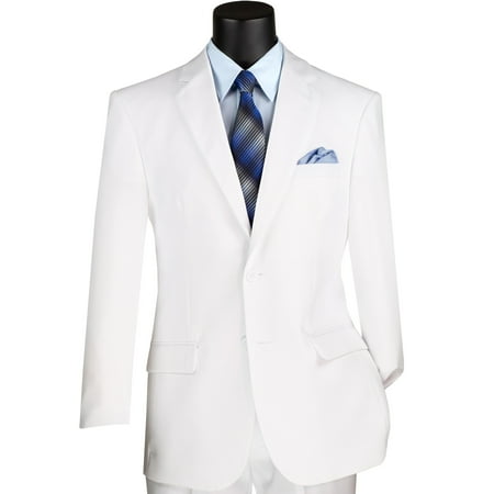 LUCCI Men's White 2-Button Classic-Fit Poplin Polyester Suit - NEW - 46R