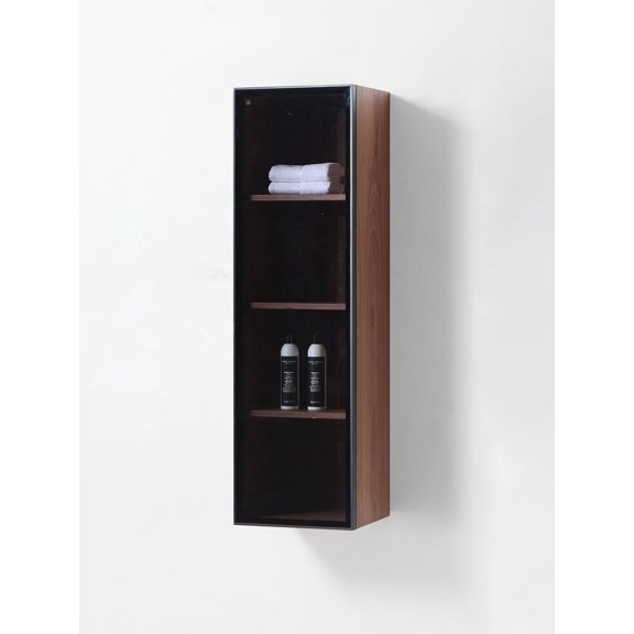 LUCE 13" WALNUT/GLASS WALL MOUNT MODERN BATHROOM SIDE CABINET