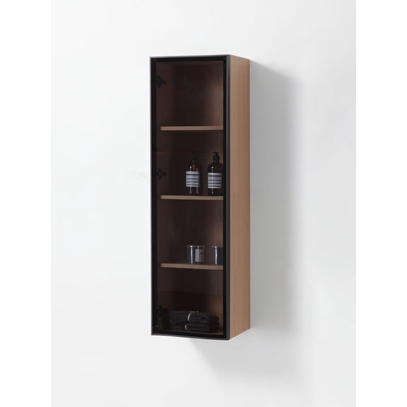 LUCE 13" WHITEWASH OAK/GLASS WALL MOUNT MODERN BATHROOM SIDE CABINET