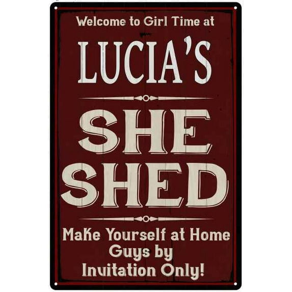 LUCIA'S She Shed Red Sign Lady Cave 12 x 18 Matte Finish Metal 112180088485