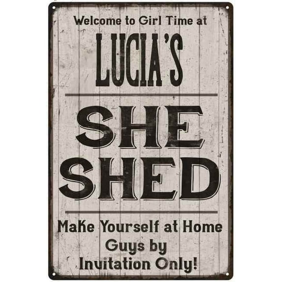 LUCIA'S She Shed Sign Lady Cave Gift 8 x 12 High Gloss Metal 208120082485