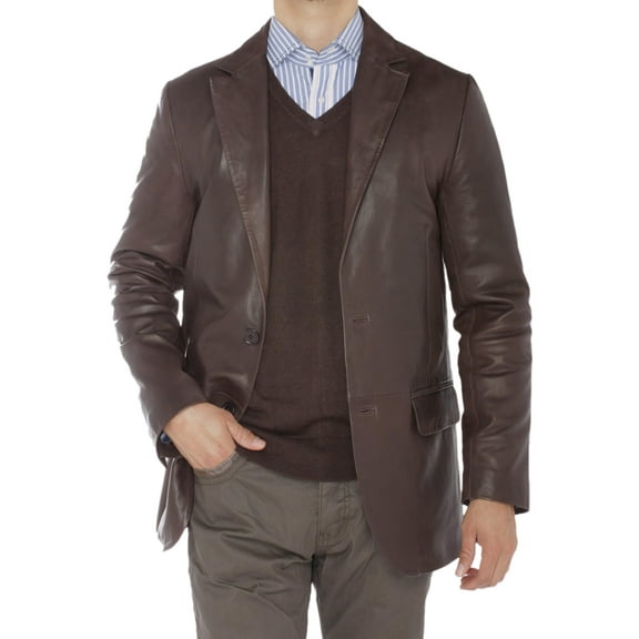 LUCIANO NATAZZI Mens Nappa Leather Blazer 2 Button Modern Fit Jacket