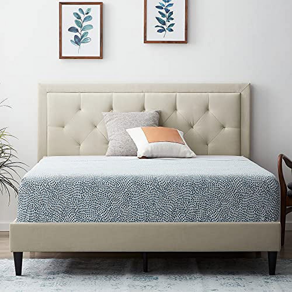 LUCID Upholstered Bed with Diamond Tufted HeadboardSturdy Wood Build