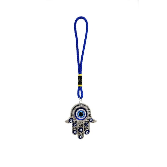 LUCKBOOSTIUM Hamsa Hand Amulet & Evil Eye Car Hanging Ornament (Silver)