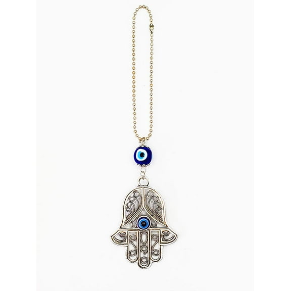LUCKBOOSTIUM Ornate Silver Hamsa Pendant w/Center Lucky Evil Eye Ornament