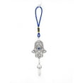 thumbnail image 1 of LUCKBOOSTIUM Silver Ornate Hamsa Hand, Blue Evil Eye Hanging Gemstone Ornament, 1 of 7