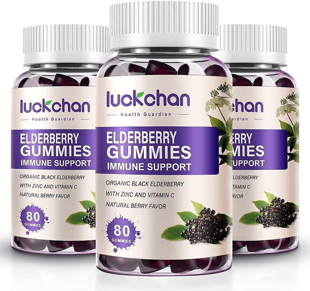 LUCKCHAN 3 Pack High Potency Elderberry Gummies with Zinc Black