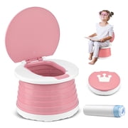 Portable Potty for Toddler Travel Foldable Potty Seat for Toddler Training Toilet for Kids Boys Girls Car Potty on The Go Potty Travel Potty Chair for Camping Park Indoor/Outdoor -15PCS Cleaning Bags