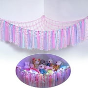 LUCKDEER Stuffed Animal Hammock, Handmade Macrame Rope, Eco-Friendly Cotton, 55" x 42" x 42" - Pink