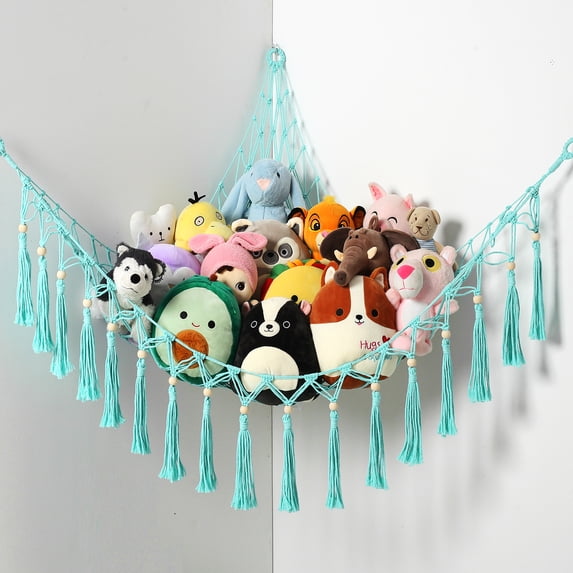 LUCKDEER Stuffed Animal Hammock Macrame Boho Plush Toy Net Hammock for Stuffed Animals with Light Pet Net for Stuffed Animals Corner Hanging Stuffed Animal Storage Holder Teddy Bear Net Kids Room