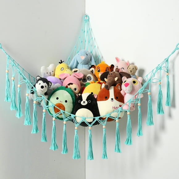 LUCKDEER Stuffed Animal Hammock Macrame Boho Plush Toy Net Hammock for Stuffed Animals with Light Pet Net for Stuffed Animals Corner Hanging Stuffed Animal Storage Holder Teddy Bear Net Kids Room