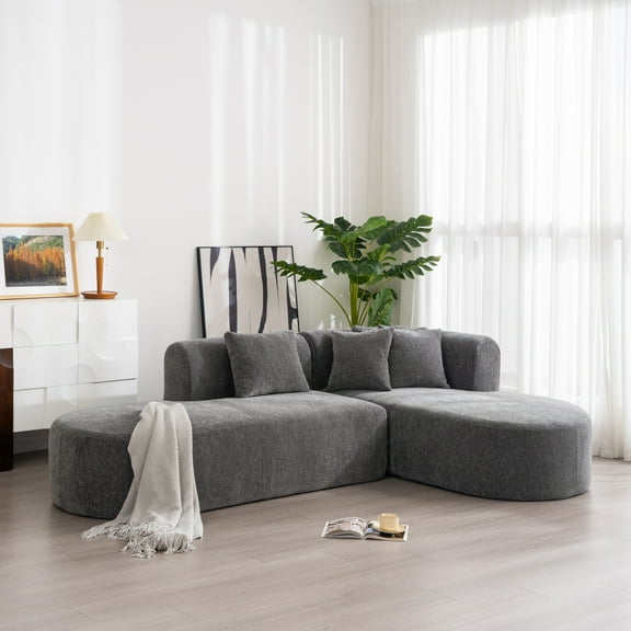 LUCKHAO 107.5" Corner Sectional Sofa for Living Room, Chenille Fabric L-shape Sectional Deep Seat Couch with Chaise Lounge for Living Room Office No Assembly