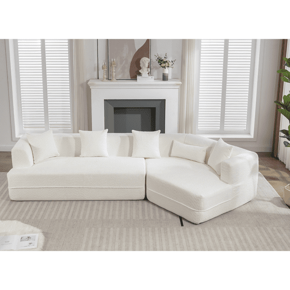 LUCKHAO 128" Modular Sectional Sofa Couch , Modern Minimalist Sleeper Sofa Set, Comfy Upholstered L-Shape Deep Seat Cloud Couch , for Living Room, Office, No assembly required Compression sofa