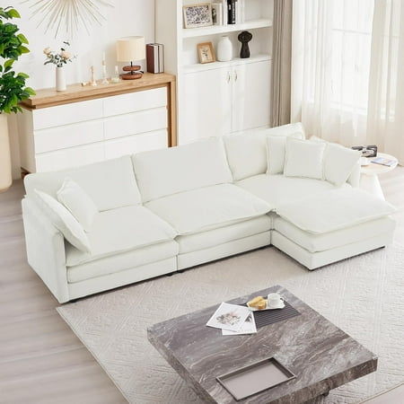 LUCKHAO 146“/111.5" Oversized Modular Sectional Sofa Cloud Couch for Living Room, Modern Chenille Large L/U Shaped Couch, Comfy Deep Seat Couch with Movable Ottoman, DIY Combination