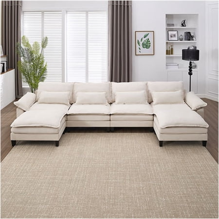 LUCKHAO 155" Oversized Modular U Shaped Sofa ,6 Seat Sectional Sofa Comfy Ice Velvet Cloud Couch with 2 Ottomans and 4 Lumbar Pillow , Deep Seat Couch for Living
