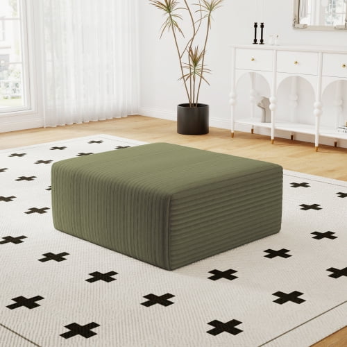 LUCKHAO 27.5" Ottoman Seat, Corduroy Upholstered Deep Seat, Comfy Cloud Couch with Movable Ottoman, DIY Combination, Plush Corduroy,Green