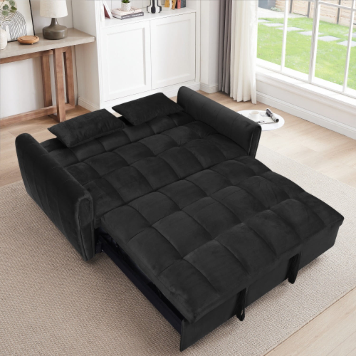LUCKHAO 3 in 1 Sleeper Sofa Couch Bed, 65'' Velvet Pull Out Bed Couch ...