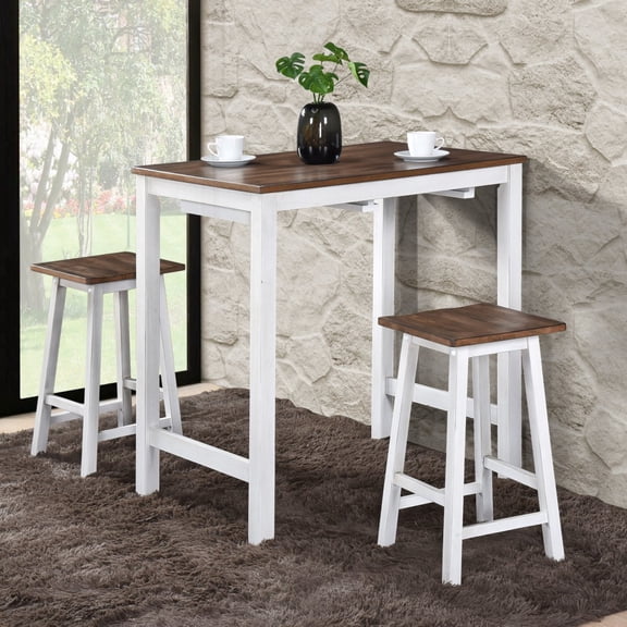 LUCKHAO 3 Piece Pub Dining Set , Counter Height Pub Table with 2 Bar Stools, Bar Table Set ,Tavern Collection Table Set