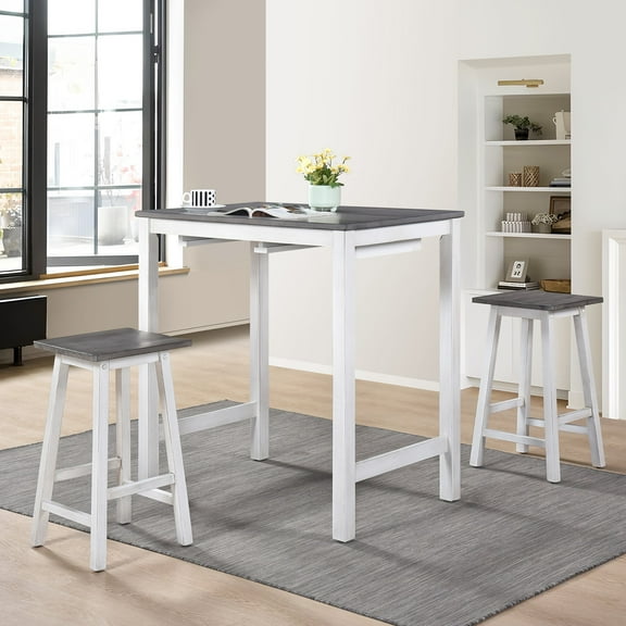 LUCKHAO 3 Piece Pub Dining Set , Counter Height Pub Table with 2 Bar Stools, Bar Table Set ,Tavern Collection Table Set
