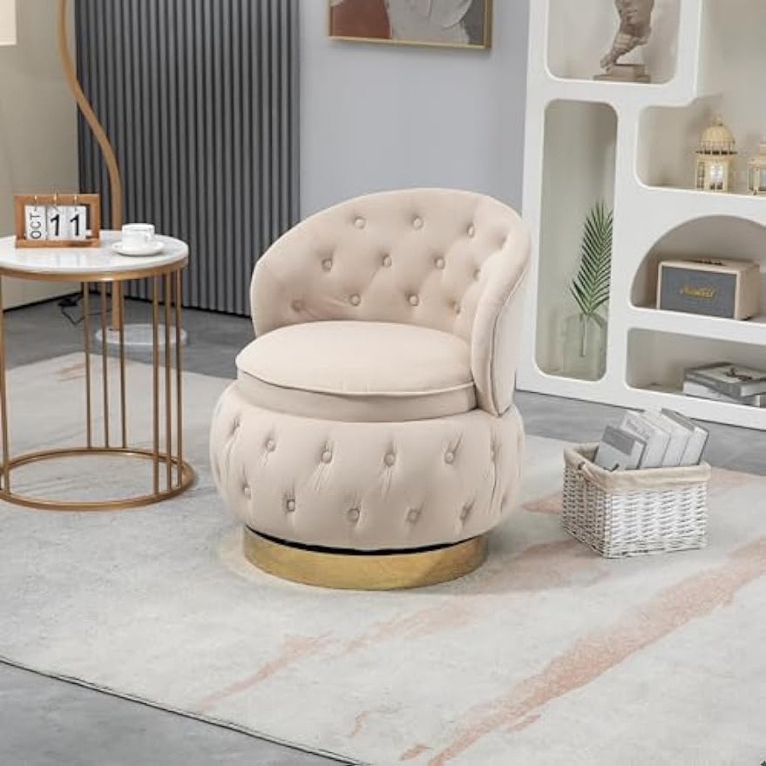 LUCKHAO 360 Degree Accent Storage Swivel Cuddle Barrel Chairs , Round ...
