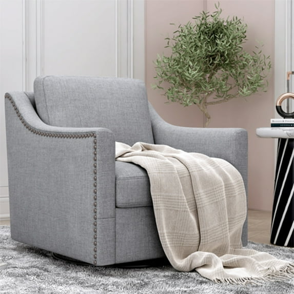 LUCKHAO 360 Degree Swivel Armchair Cotton linen skin-friendly fabric, Ergonomic design Brass nail decorative armchair, Living room chairs, Bedroom chairs,Suitable for indoor homes