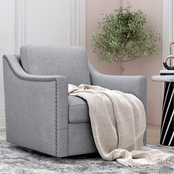 LUCKHAO 360 Degree Swivel Armchair Cotton linen skin-friendly fabric, Ergonomic design Brass nail decorative armchair, Living room chairs, Bedroom chairs,Suitable for indoor homes