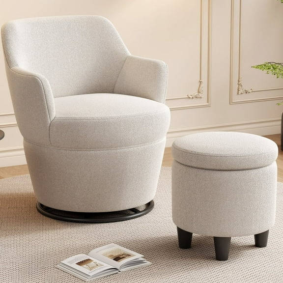 360°Swivel Accent Chair with Ottoman, Lounge Sofa with Nail Trim, Living Room Chairs, Bedroom Chair, Vanity Chair